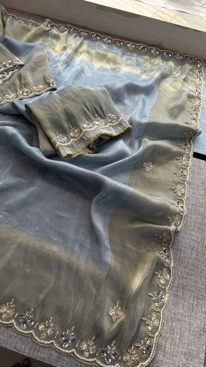 Kutdana Pearl And Sequins On Munga Silk Jacquard · 40 Artisan Hours of work · The Shringar Edit