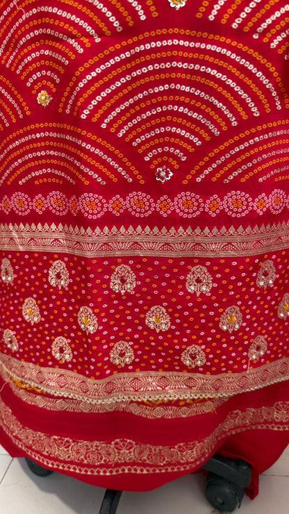 Pearl Gotta Patti And Zardozi On Munga Silk Banarasi Bandhani · 44 Artisan Hours of work · The Resham Adaa Edit