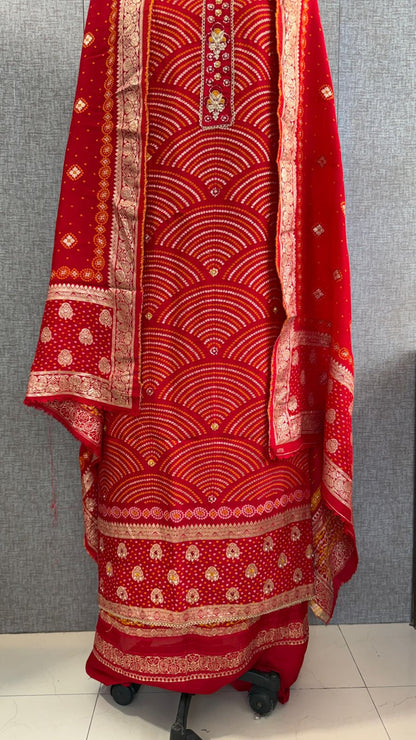 Pearl Gotta Patti And Zardozi On Munga Silk Banarasi Bandhani · 44 Artisan Hours of work · The Resham Adaa Edit