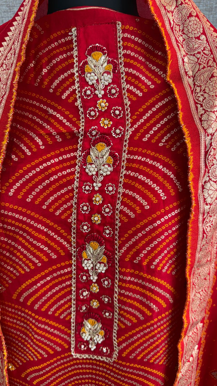 Pearl Gotta Patti And Zardozi On Munga Silk Banarasi Bandhani · 44 Artisan Hours of work · The Resham Adaa Edit