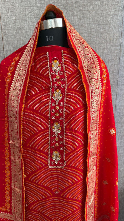 Pearl Gotta Patti And Zardozi On Munga Silk Banarasi Bandhani · 44 Artisan Hours of work · The Resham Adaa Edit