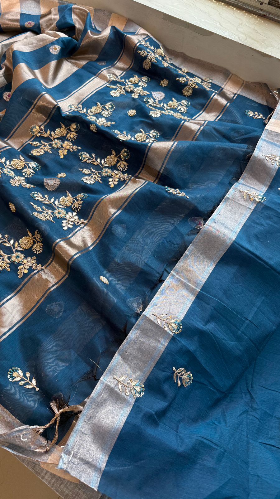 Zardozi Gotta Patti And Pearl On Linen Silk Banarasi · 64 Artisan Hours of work · The Gulnaar Edit