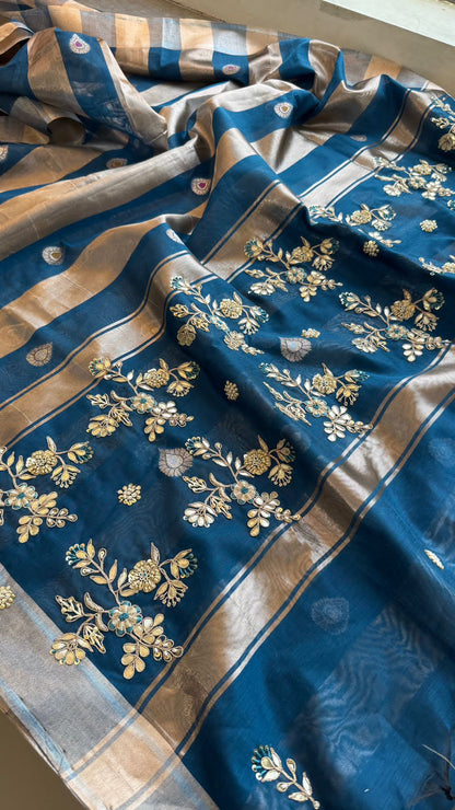 Zardozi Gotta Patti And Pearl On Linen Silk Banarasi · 64 Artisan Hours of work · The Gulnaar Edit