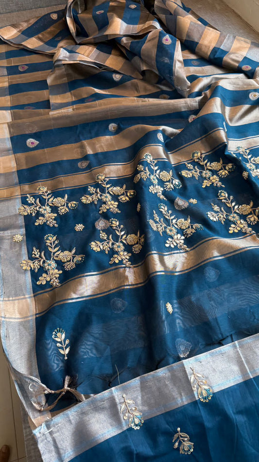 The Gulnaar Edit · Linen Silk Banarasi Saree With Zardozi Gotta Patti And Pearl Hand Embroidery