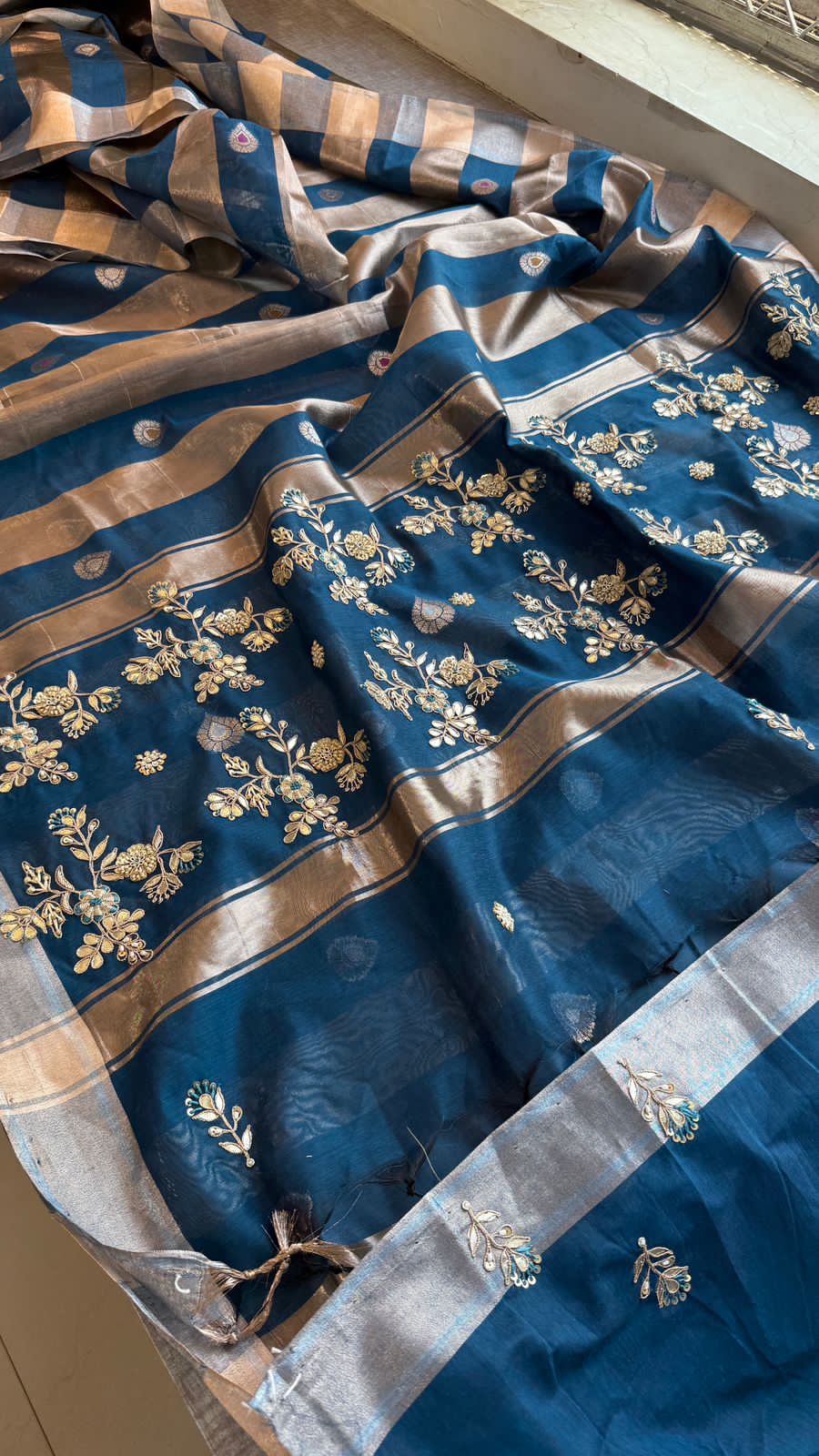 Zardozi Gotta Patti And Pearl On Linen Silk Banarasi · 64 Artisan Hours of work · The Gulnaar Edit