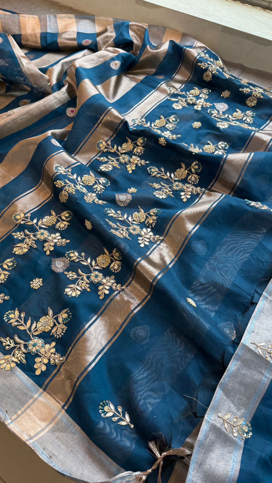 Zardozi Gotta Patti And Pearl On Linen Silk Banarasi · 64 Artisan Hours of work · The Gulnaar Edit