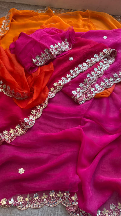 Gotta Patti Kasab And Kutdana On Pure Chiffon · 40 Artisan Hours of work · The Meher Edit