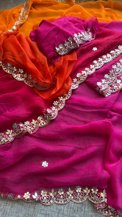 Gotta Patti Kasab And Kutdana On Pure Chiffon · 40 Artisan Hours of work · The Meher Edit