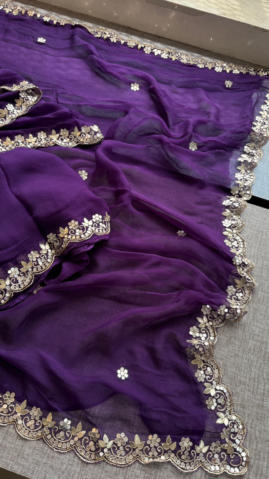 Gotta Patti Kasab And Kutdana On Pure Chiffon · 40 Artisan Hours of work · The Meher Edit