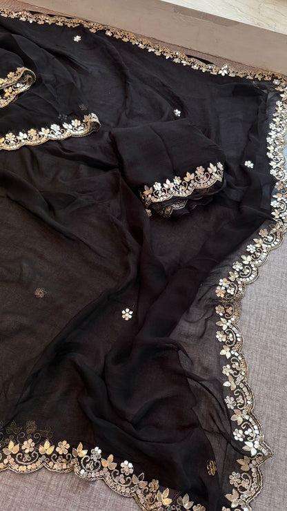 Gotta Patti Kasab And Kutdana On Pure Chiffon · 40 Artisan Hours of work · The Meher Edit