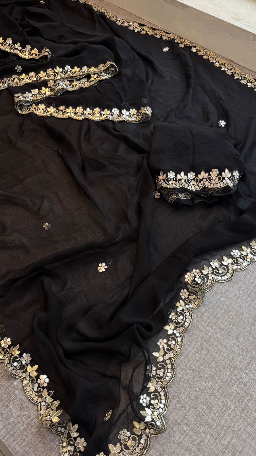 Gotta Patti Kasab And Kutdana On Pure Chiffon · 40 Artisan Hours of work · The Meher Edit