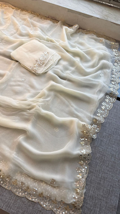 Gotta Patti Kasab And Kutdana On Pure Chiffon · 40 Artisan Hours of work · The Meher Edit