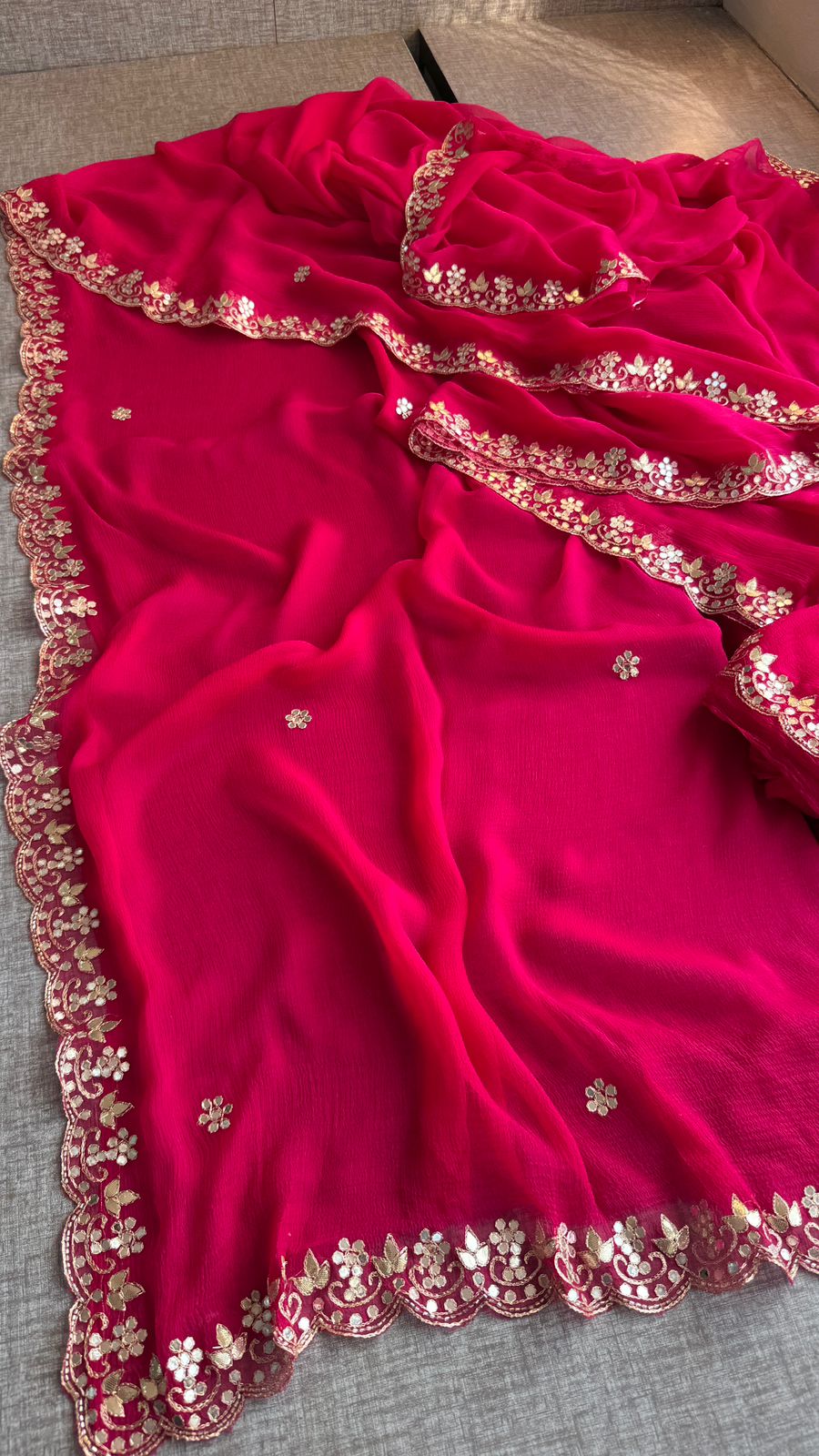 Gotta Patti Kasab And Kutdana On Pure Chiffon · 40 Artisan Hours of work · The Meher Edit