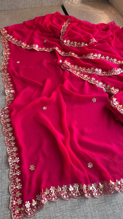 Gotta Patti Kasab And Kutdana On Pure Chiffon · 40 Artisan Hours of work · The Meher Edit