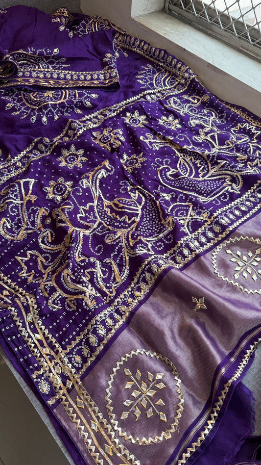 Sikhiya Gotta Patti On Munga Silk Lakdi Patta · 48 Artisan Hours of work · The Gajra Edit