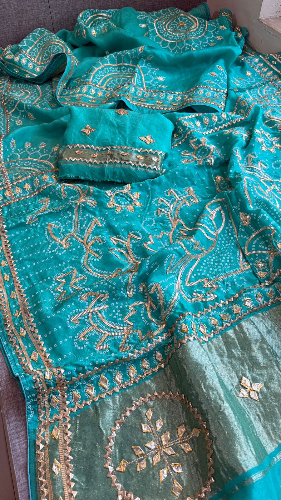 Sikhiya Gotta Patti On Munga Silk Lakdi Patta · 48 Artisan Hours of work · The Gajra Edit