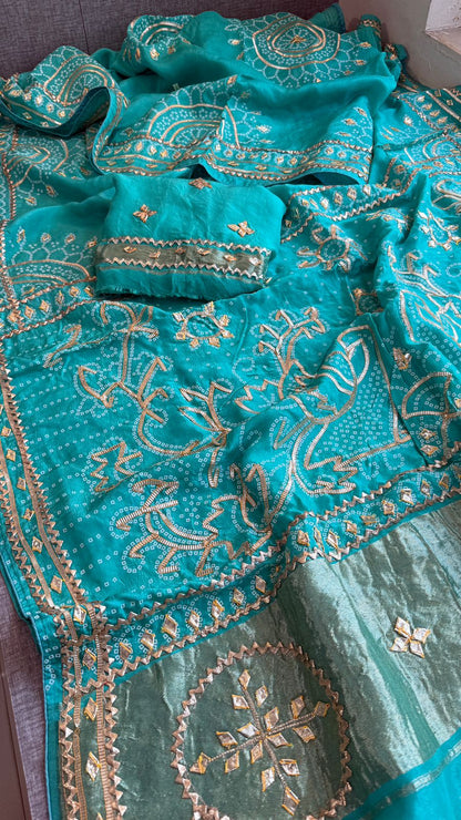 Sikhiya Gotta Patti On Munga Silk Lakdi Patta · 48 Artisan Hours of work · The Gajra Edit