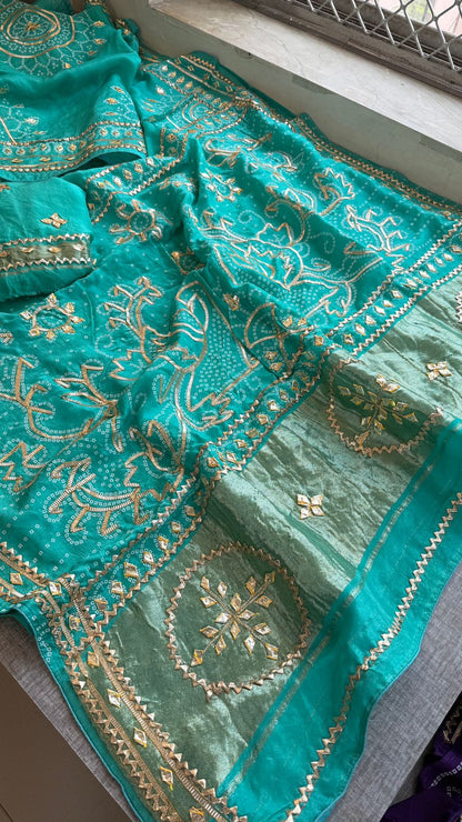 Sikhiya Gotta Patti On Munga Silk Lakdi Patta · 48 Artisan Hours of work · The Gajra Edit