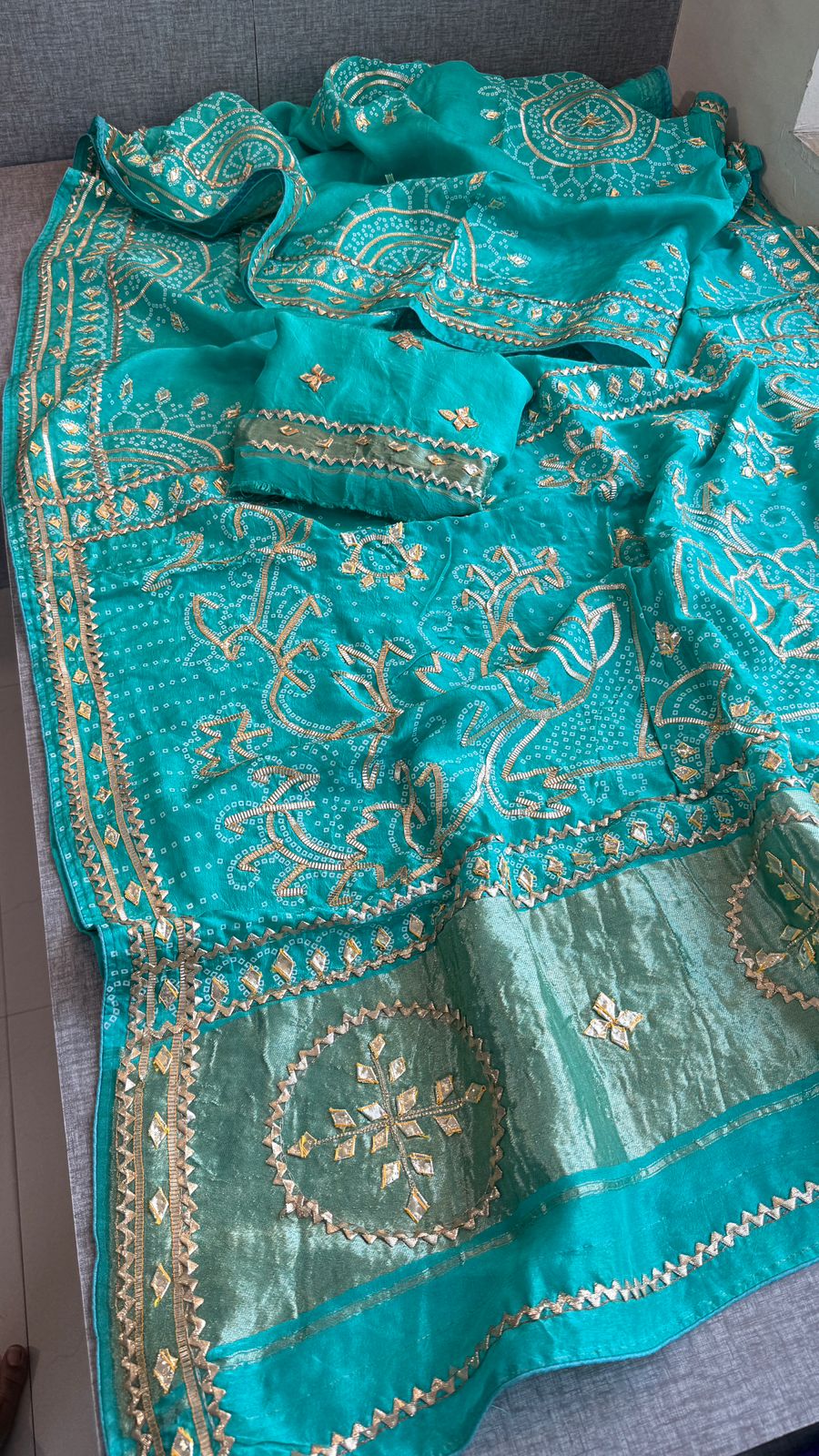 Sikhiya Gotta Patti On Munga Silk Lakdi Patta · 48 Artisan Hours of work · The Gajra Edit