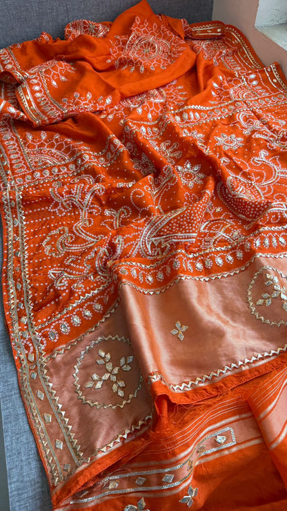 Sikhiya Gotta Patti On Munga Silk Lakdi Patta · 48 Artisan Hours of work · The Gajra Edit