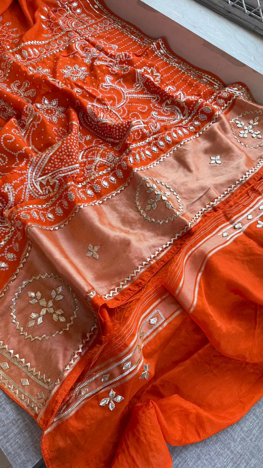 Sikhiya Gotta Patti On Munga Silk Lakdi Patta · 48 Artisan Hours of work · The Gajra Edit