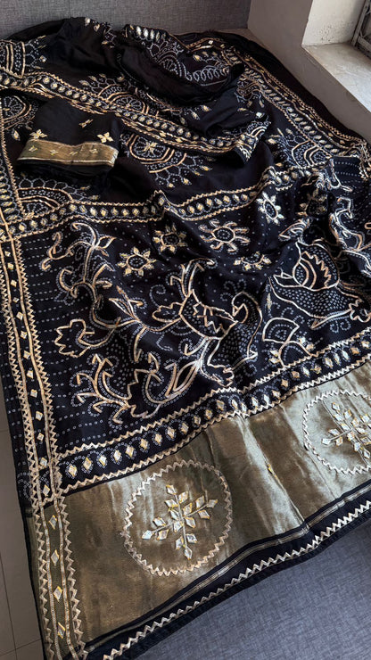 Sikhiya Gotta Patti On Munga Silk Lakdi Patta · 48 Artisan Hours of work · The Gajra Edit
