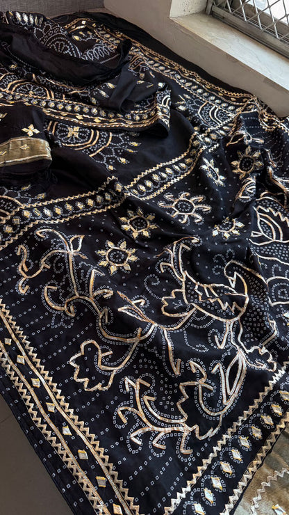 Sikhiya Gotta Patti On Munga Silk Lakdi Patta · 48 Artisan Hours of work · The Gajra Edit