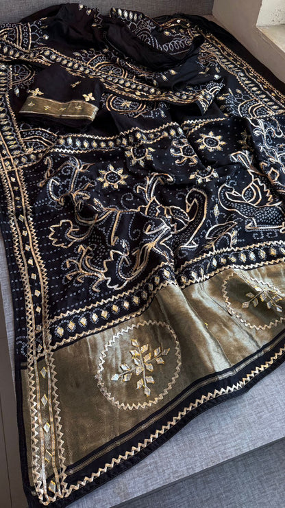 Sikhiya Gotta Patti On Munga Silk Lakdi Patta · 48 Artisan Hours of work · The Gajra Edit