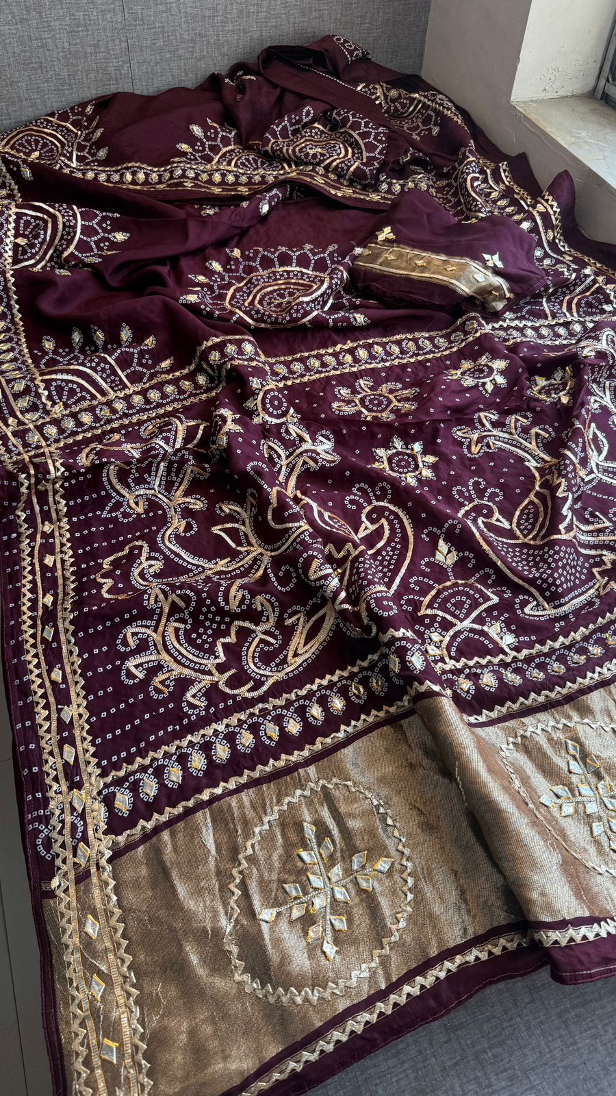 Sikhiya Gotta Patti On Munga Silk Lakdi Patta · 48 Artisan Hours of work · The Gajra Edit