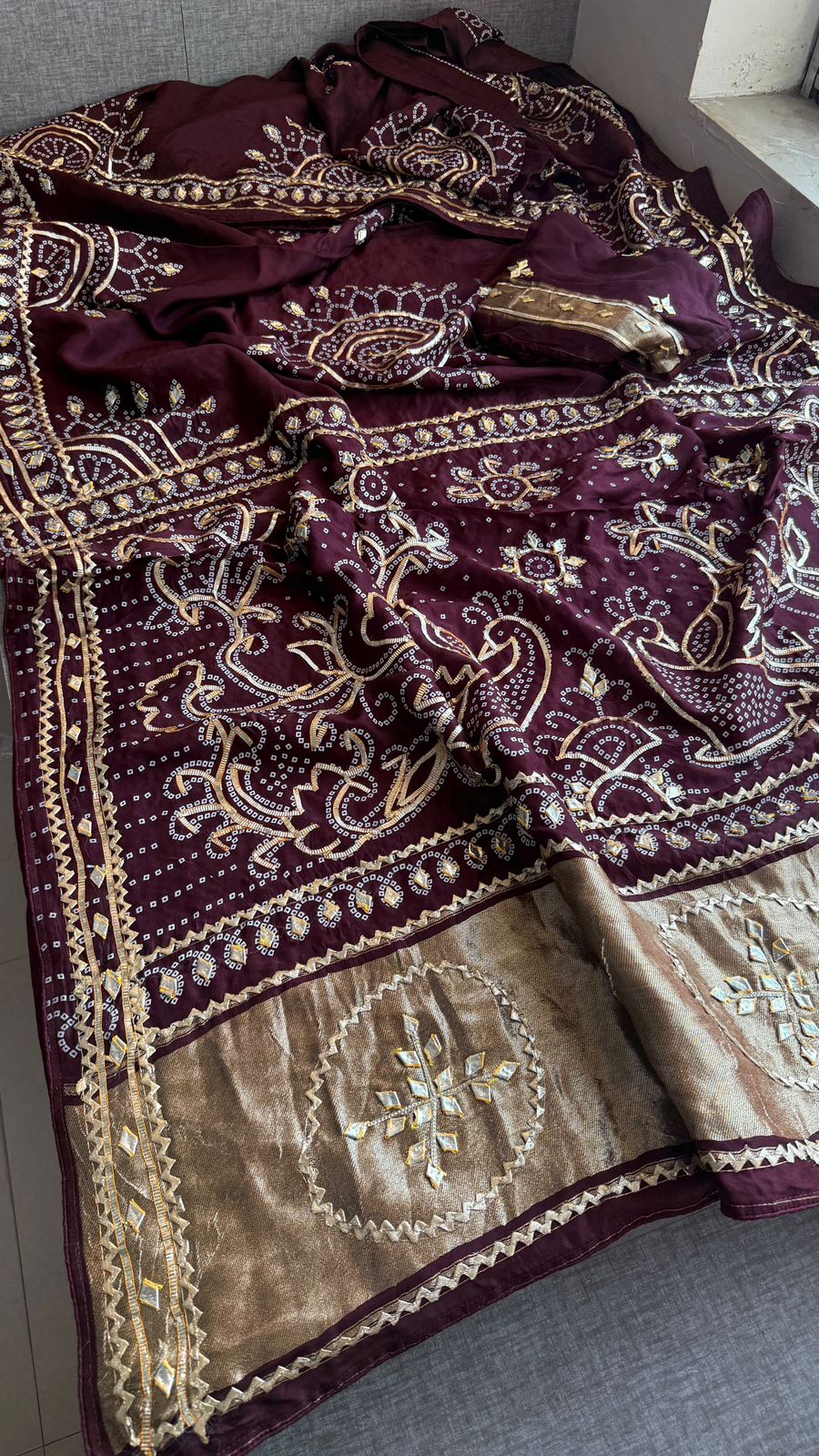 Sikhiya Gotta Patti On Munga Silk Lakdi Patta · 48 Artisan Hours of work · The Gajra Edit