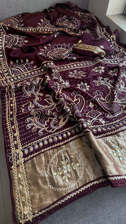 Sikhiya Gotta Patti On Munga Silk Lakdi Patta · 48 Artisan Hours of work · The Gajra Edit