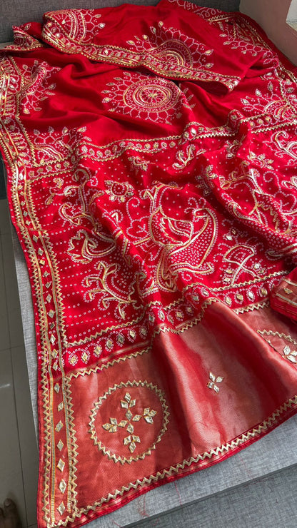 Sikhiya Gotta Patti On Munga Silk Lakdi Patta · 48 Artisan Hours of work · The Gajra Edit