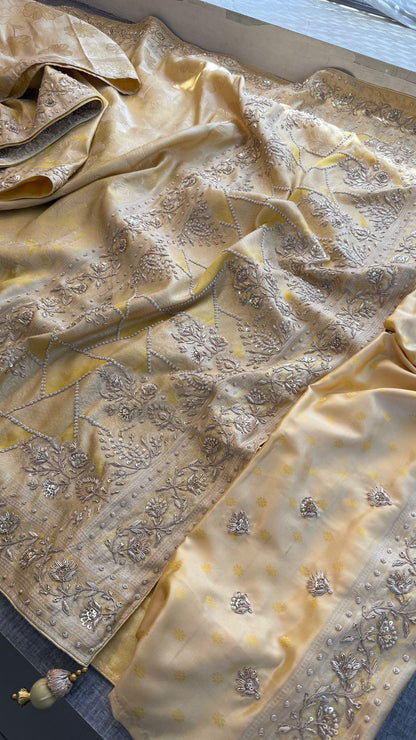 Zardozi Sequins And Pearl On Munga Silk Banarasi · 72 Artisan Hours of work · The Rajnandini Edit