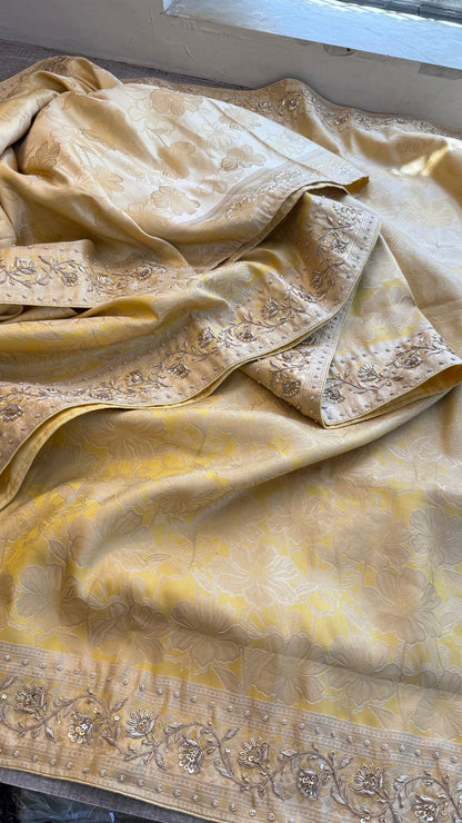 Zardozi Sequins And Pearl On Munga Silk Banarasi · 72 Artisan Hours of work · The Rajnandini Edit