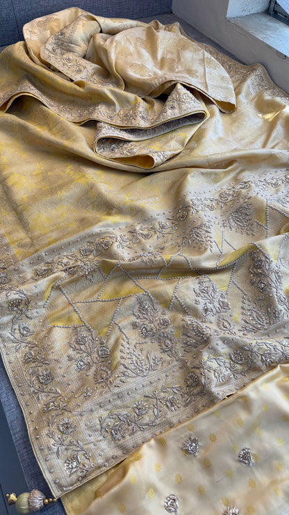 Zardozi Sequins And Pearl On Munga Silk Banarasi · 72 Artisan Hours of work · The Rajnandini Edit