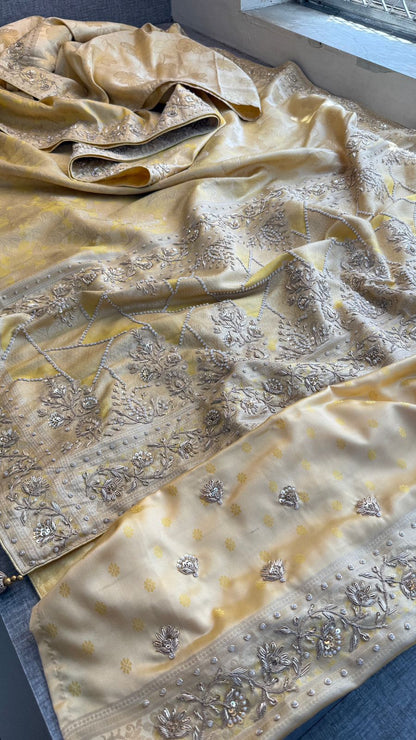 Zardozi Sequins And Pearl On Munga Silk Banarasi · 72 Artisan Hours of work · The Rajnandini Edit