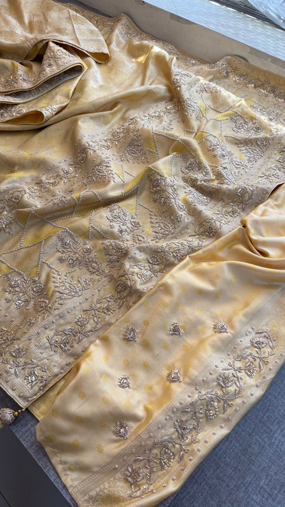 Zardozi Sequins And Pearl On Munga Silk Banarasi · 72 Artisan Hours of work · The Rajnandini Edit