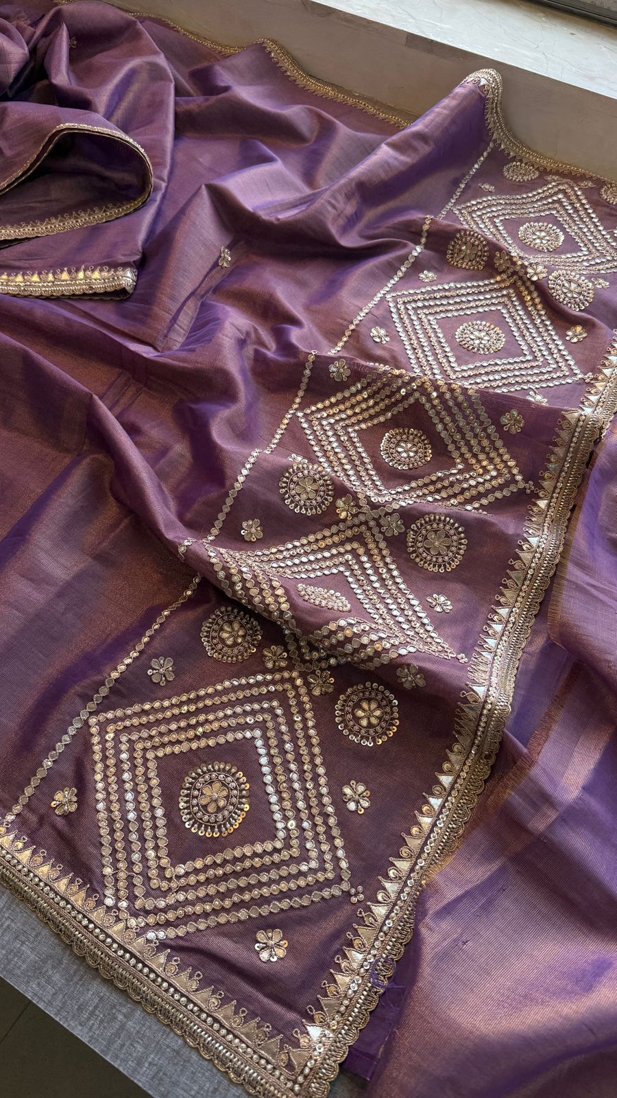 Gotta Patti Pearl And Zardozi On Cosmo Munga Silk · 54 Artisan Hours of work · The Gulnaar Edit