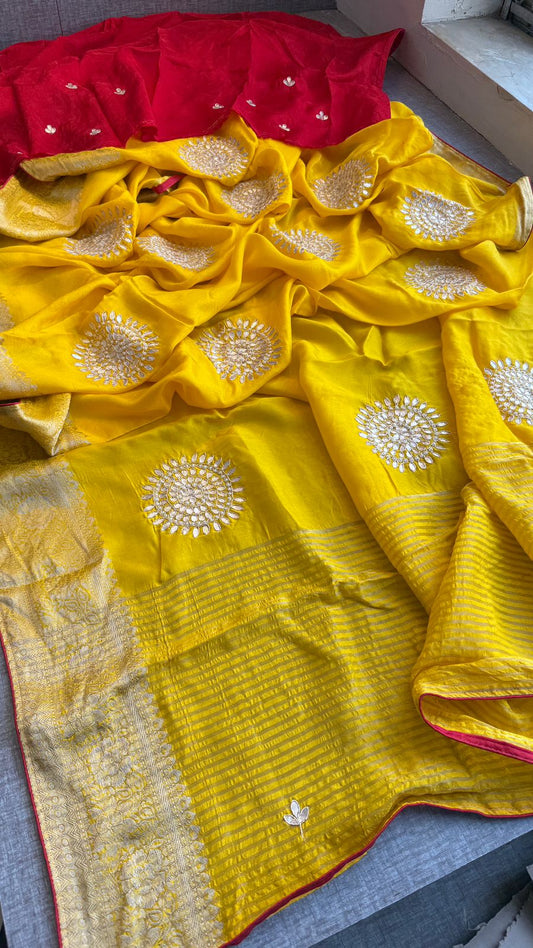Zardozi Gotta Patti And Pearl On Munga Silk Banarasi · 16 Artisan Hours of work · The Noorbagh Edit