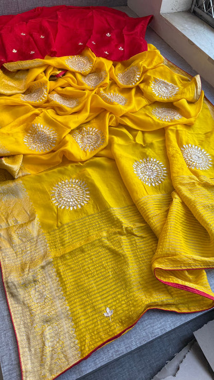 Zardozi Gotta Patti And Pearl On Munga Silk Banarasi · 16 Artisan Hours of work · The Noorbagh Edit