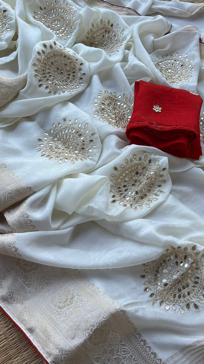 Zardozi Gotta Patti And Pearl On Munga Silk Banarasi · 16 Artisan Hours of work · The Noorbagh Edit