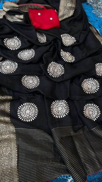 Zardozi Gotta Patti And Pearl On Munga Silk Banarasi · 16 Artisan Hours of work · The Noorbagh Edit