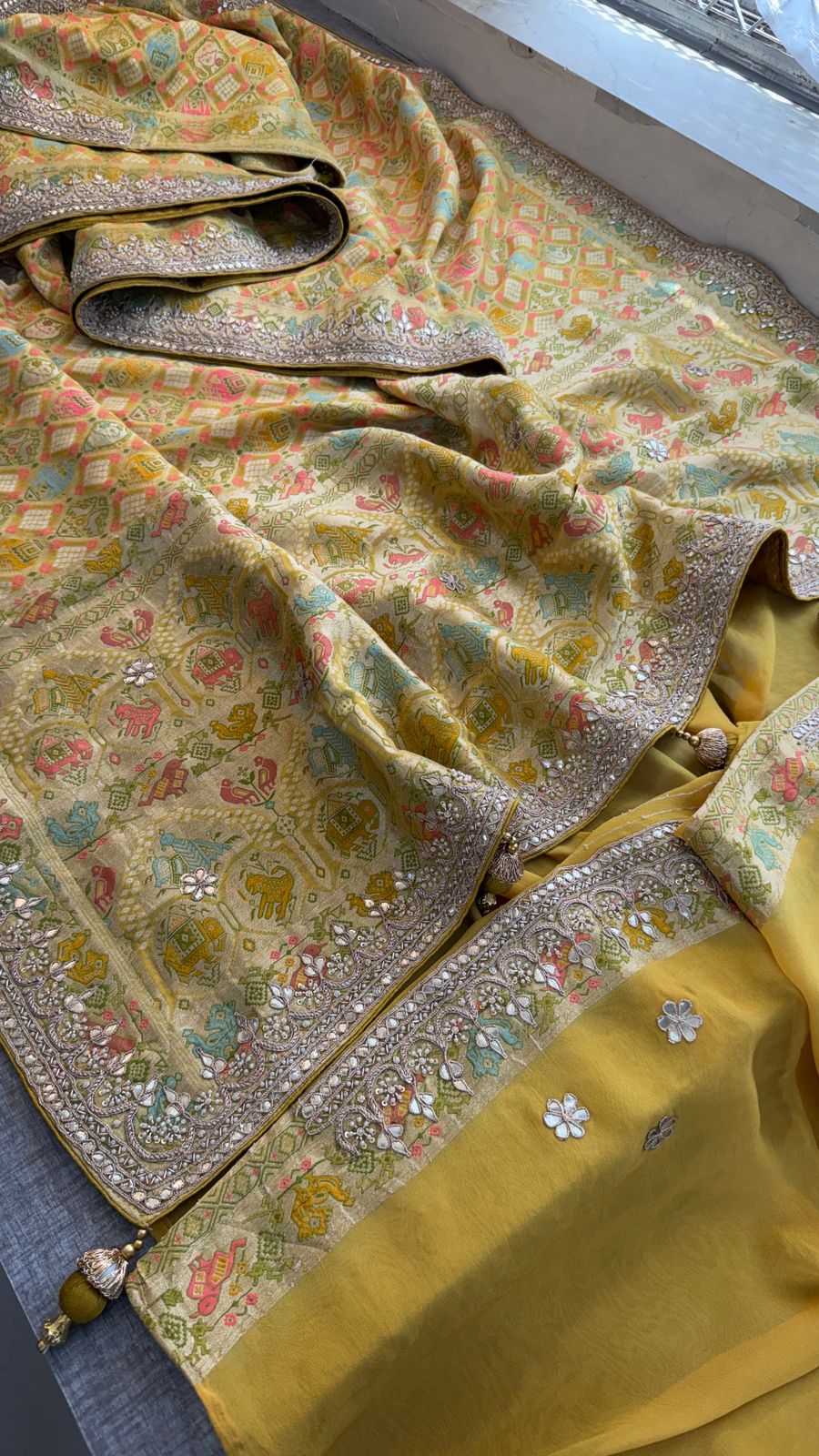 Zardozi Gotta Patti Pearl And Sequins On Khaddi Georgette Banarasi · 72 Artisan Hours of work · The Mehfil Edit
