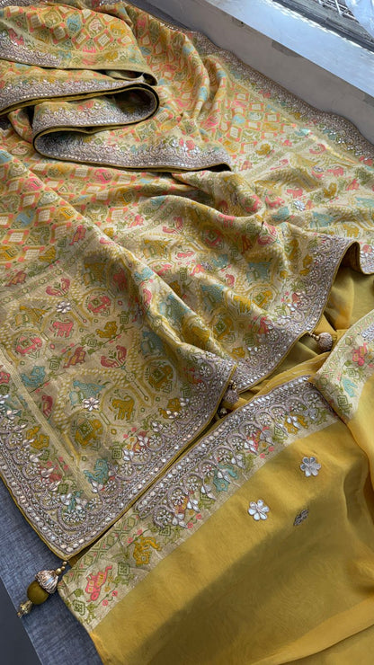 Zardozi Gotta Patti Pearl And Sequins On Khaddi Georgette Banarasi · 72 Artisan Hours of work · The Mehfil Edit