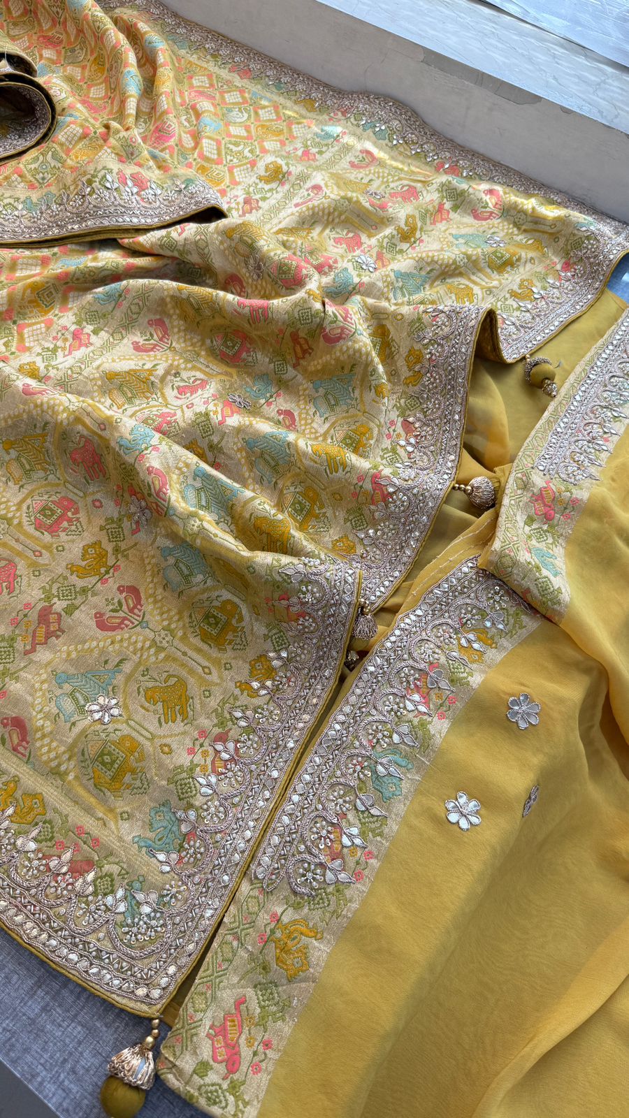 Zardozi Gotta Patti Pearl And Sequins On Khaddi Georgette Banarasi · 72 Artisan Hours of work · The Mehfil Edit