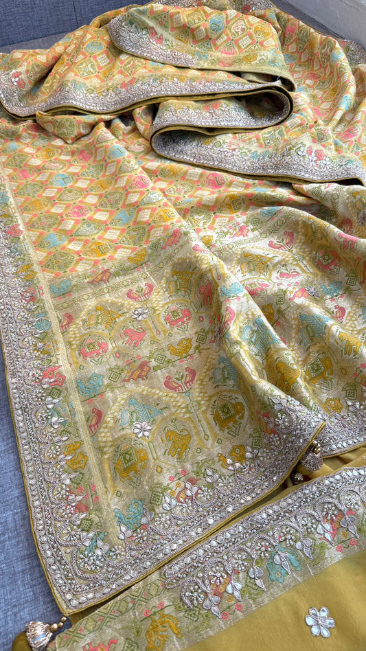 Zardozi Gotta Patti Pearl And Sequins On Khaddi Georgette Banarasi · 72 Artisan Hours of work · The Mehfil Edit