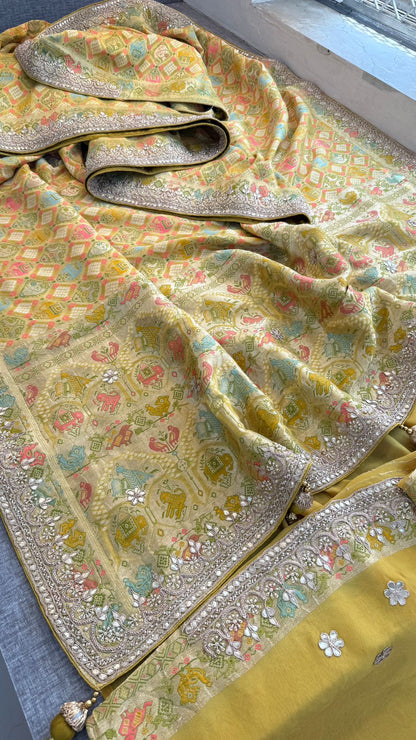 Zardozi Gotta Patti Pearl And Sequins On Khaddi Georgette Banarasi · 72 Artisan Hours of work · The Mehfil Edit