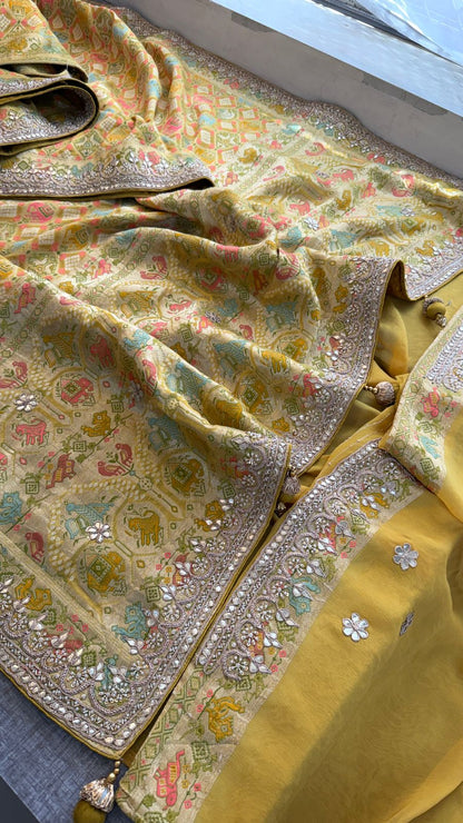 Zardozi Gotta Patti Pearl And Sequins On Khaddi Georgette Banarasi · 72 Artisan Hours of work · The Mehfil Edit