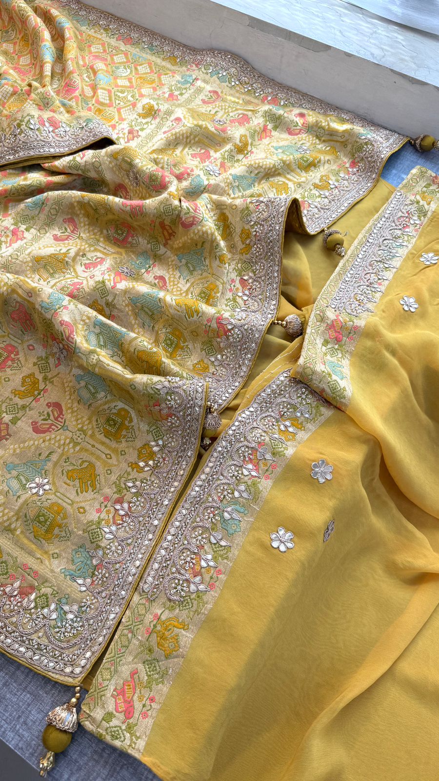 Zardozi Gotta Patti Pearl And Sequins On Khaddi Georgette Banarasi · 72 Artisan Hours of work · The Mehfil Edit