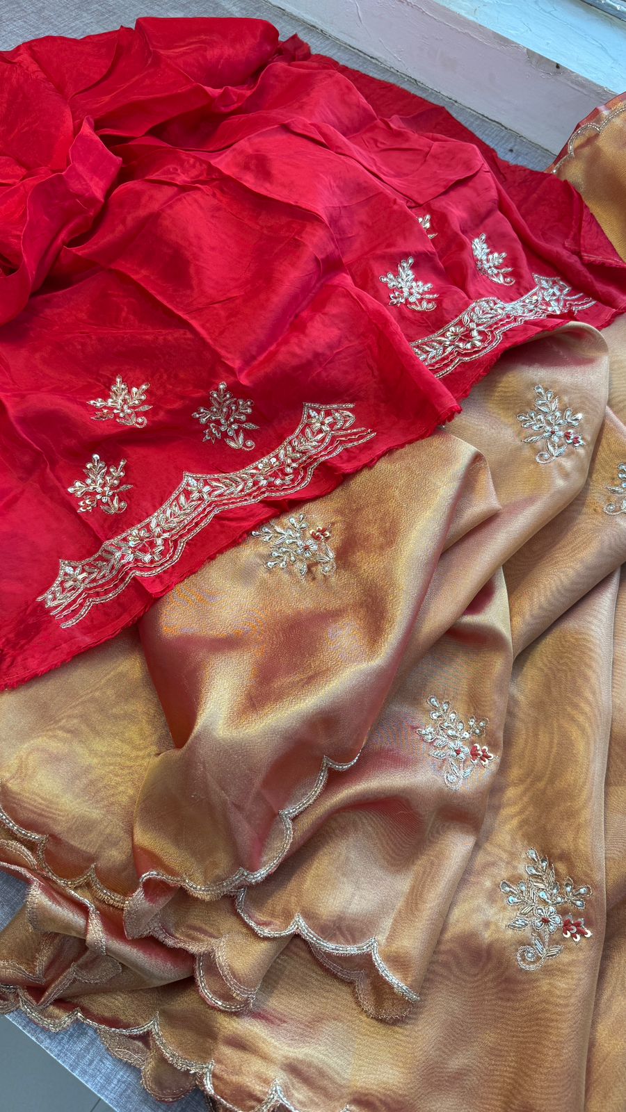 Zardozi Sequins Pearl And Resham On Tissue Silk · 48 Artisan Hours of work · The Chaand Edit